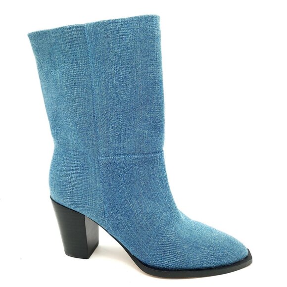 NEW Anthropologie Silent D Ivon Denim Boots Women 6.5 Vintage Chic Cowgirl Retro - Picture 1 of 11